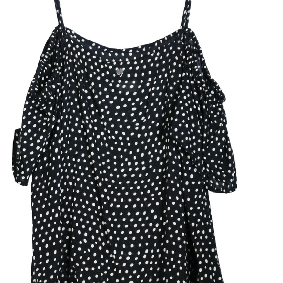 Billabong Blouse Womens Large Black Polka Dot Lightweight Cold Shoulder Boho - Picture 6 of 7